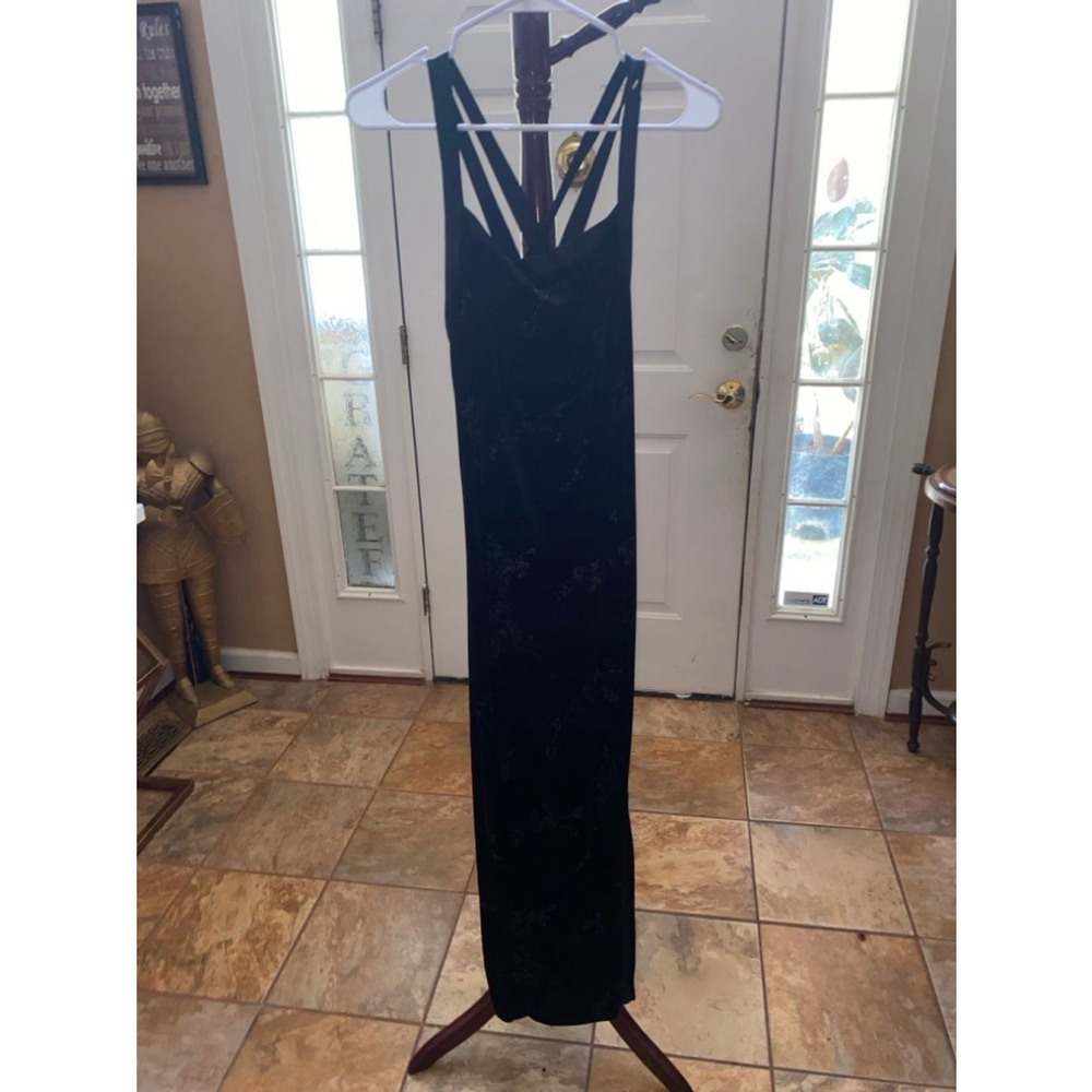 Women's CDC vintage Black Velvet Floral Maxi Dress Size 10